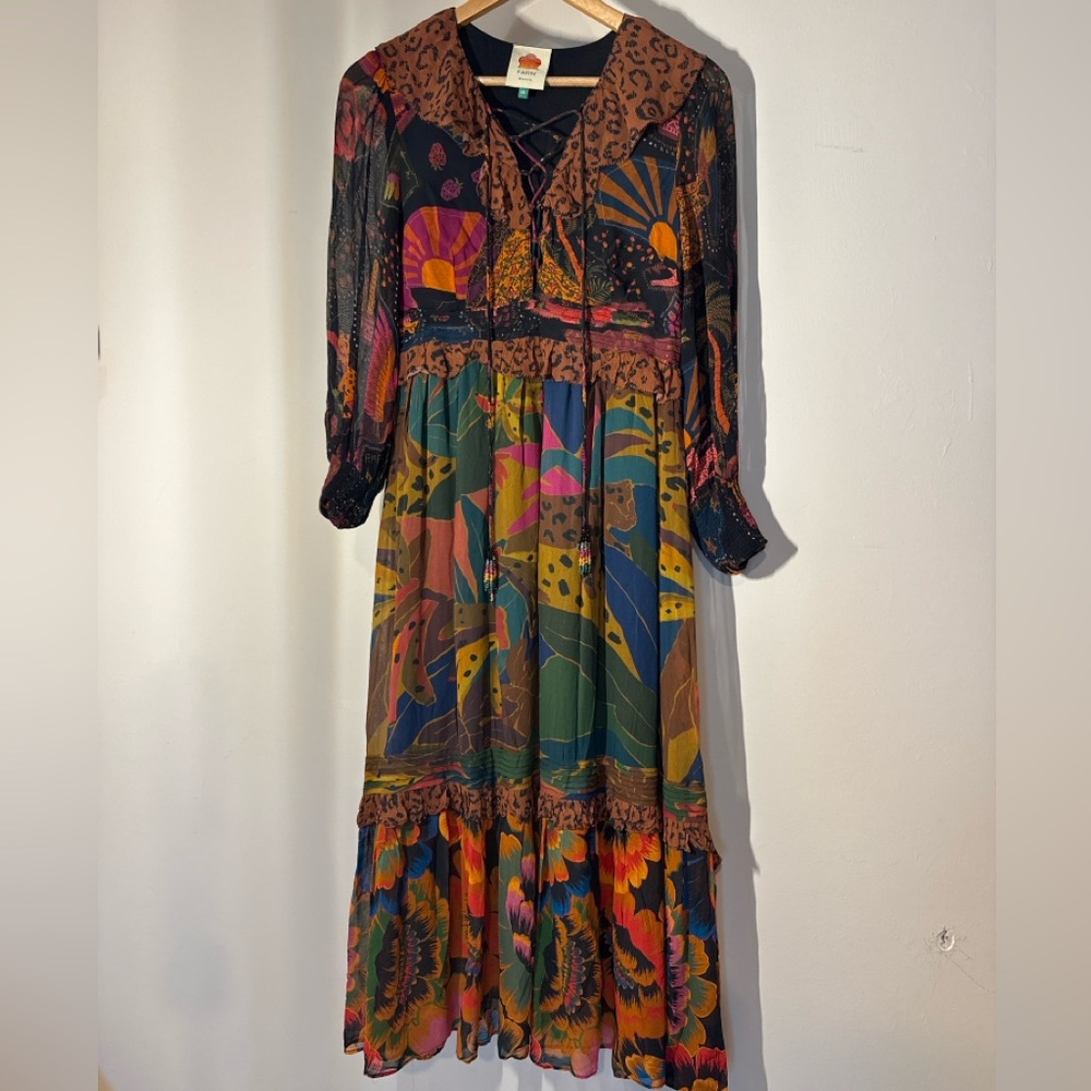 🌿 Farm Rio Lace-Up Leopard Jungle Midi Dress 🐆
Size XS | Sold Out Style - Picture 14 of 15